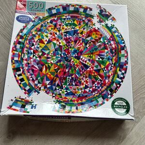 NEW Eeboo Triangle Pattern Round Jigsaw Puzzle 500 Piece Artist's Playlist